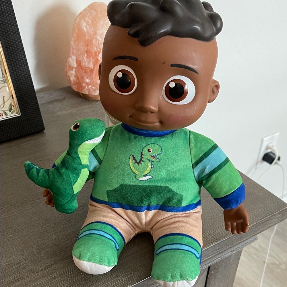 Cocomelon Cody Green and Blue Plush Talking Doll with Dinosaur